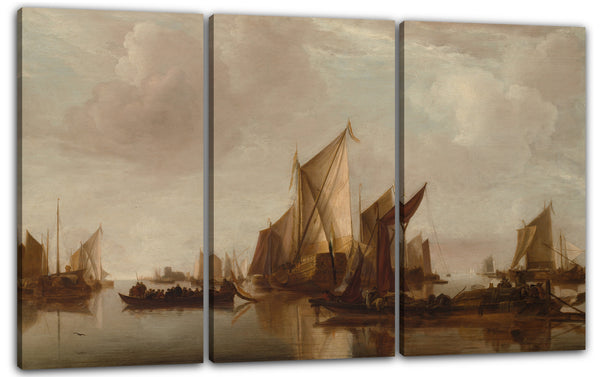 Leinwandbild Jan van de Cappelle - Eine staatliche Yacht und anderes Handwerk in ruhigem Wasser