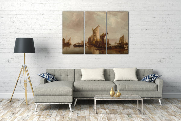 Leinwandbild Jan van de Cappelle - Eine staatliche Yacht und anderes Handwerk in ruhigem Wasser