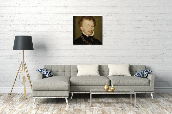 Leinwandbild Corneille de Lyon zugeschrieben - Portrait eines Mannes mit einer Goldkette