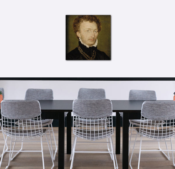 Leinwandbild Corneille de Lyon zugeschrieben - Portrait eines Mannes mit einer Goldkette