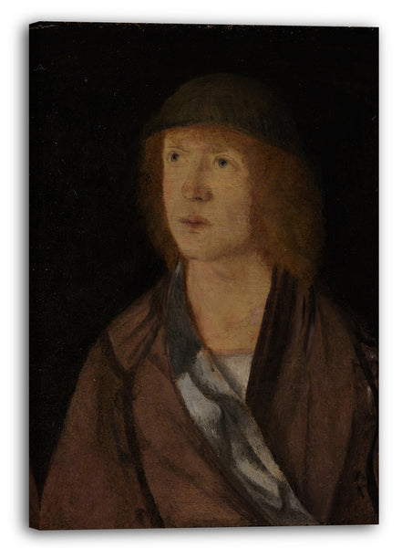 Leinwandbild Hans Süß von Kulmbach - Porträt eines jungen Mannes; (rückwärts) Mädchen, das eine Girlande macht