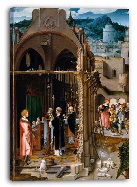Leinwandbild Niederländischer (Antwerpener Manierist) Maler (ca. 1520-25) - Eine Predigt über die Nächstenliebe (möglicherweise die Bekehrung des heiligen Antonius)