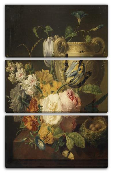 Leinwandbild Peter Faes - Blumen von einer Steinvase