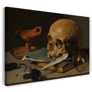 Leinwandbild Pieter Claesz - Stillleben mit einem Schädel und einer Schreibfederkiel