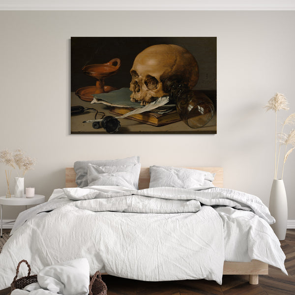 Leinwandbild Pieter Claesz - Stillleben mit einem Schädel und einer Schreibfederkiel