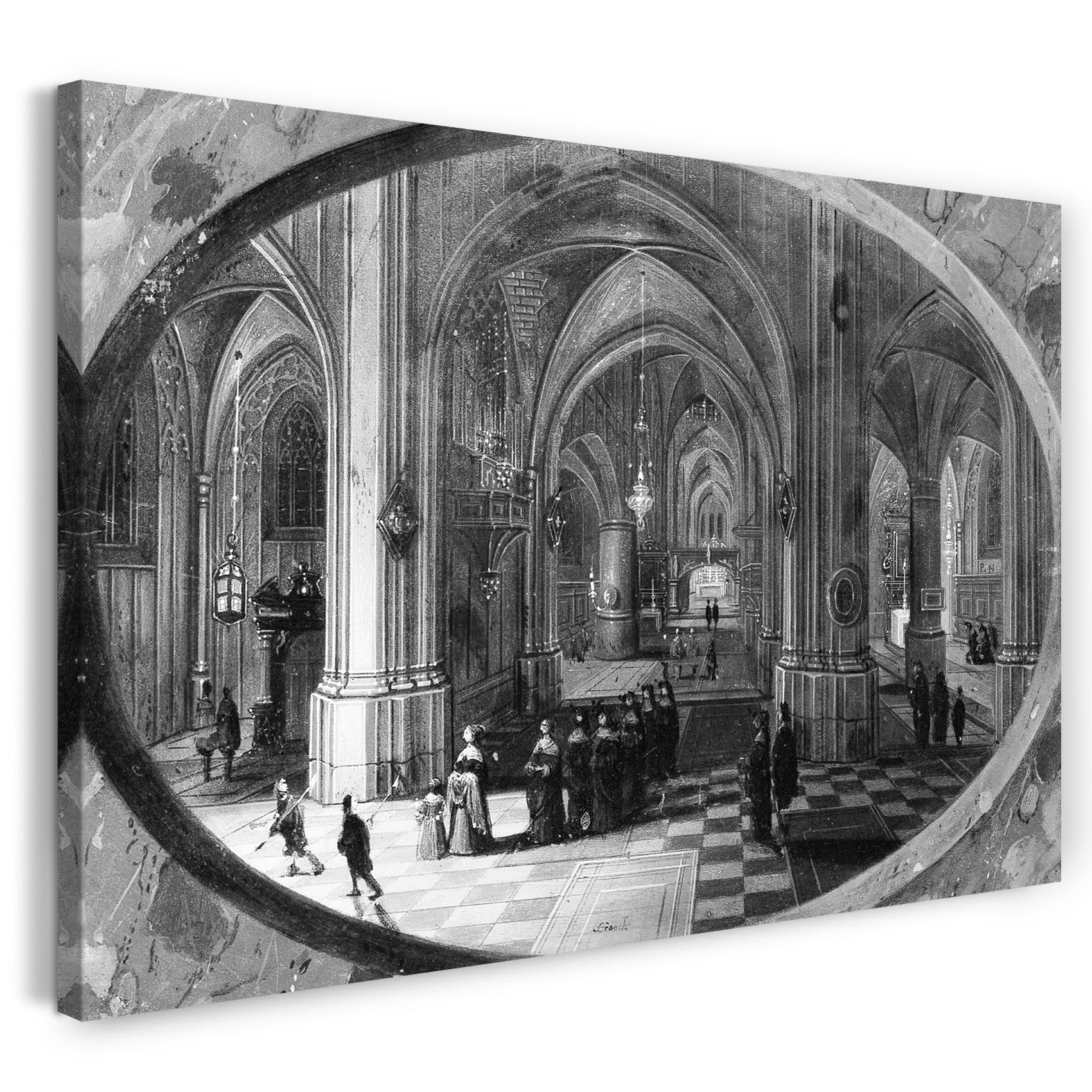 Leinwandbild Pieter Neeffs der Ältere - Innenraum einer gotischen Kirche nachts