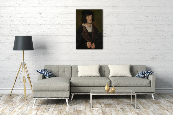 Leinwandbild Lucas Cranach der Ältere - Portrait eines Mannes mit einem Rosenbeet