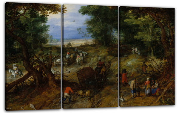 Leinwandbild Jan Brueghel der Ältere - Eine Waldstraße mit Reisenden