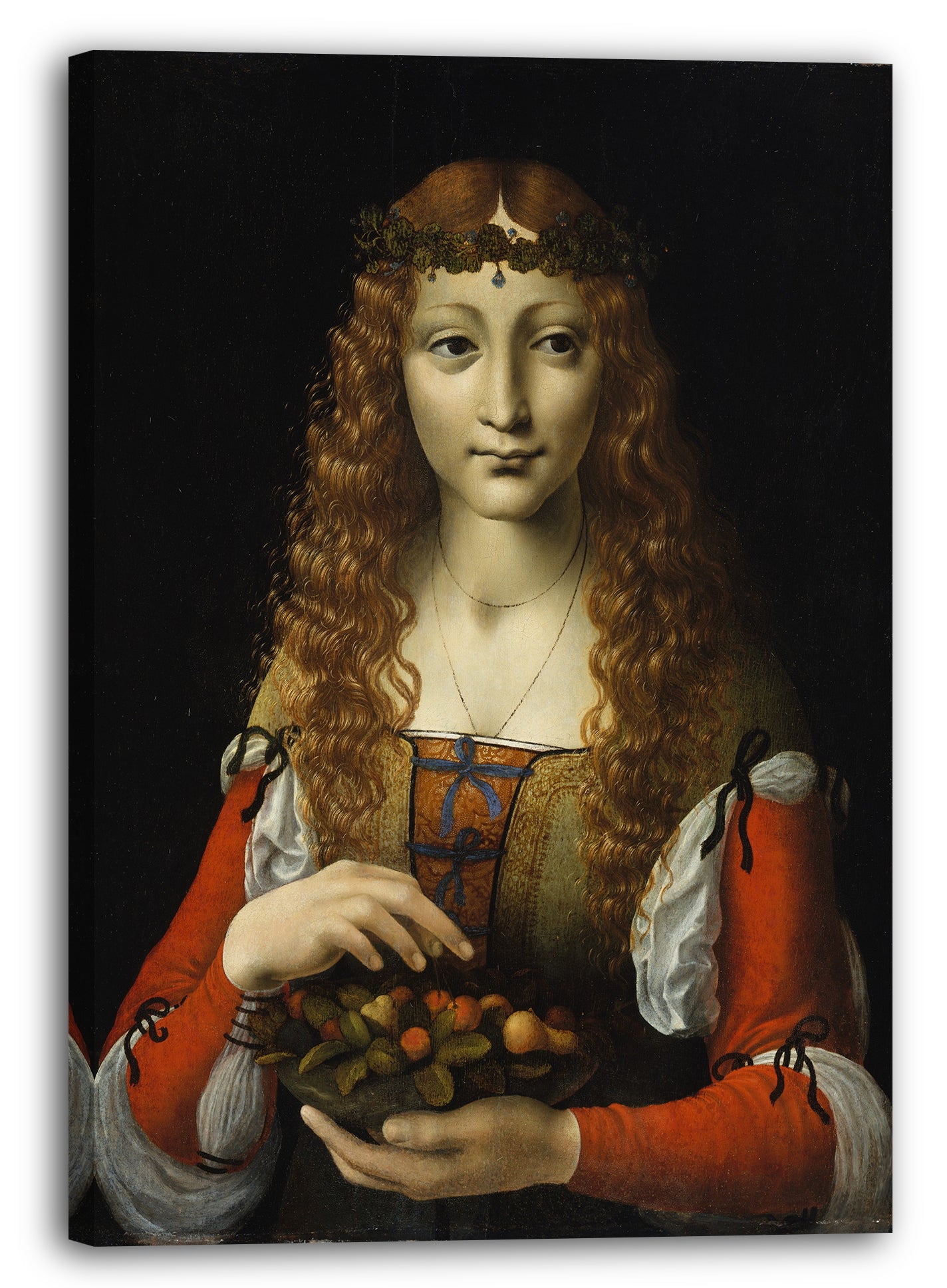 Leinwandbild Giovanni Ambrogio de Predis zugeschrieben - Mädchen mit Kirschen