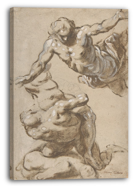 Leinwandbild Jacopo Palma der Jüngere - Studien für vier Figuren (recto); Kompositionszeichnungen für Gruppierungen von Wolkenfiguren (Rückseite)