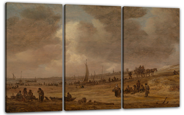 Leinwandbild Jan van Goyen - Ein Strand mit Fischerbooten