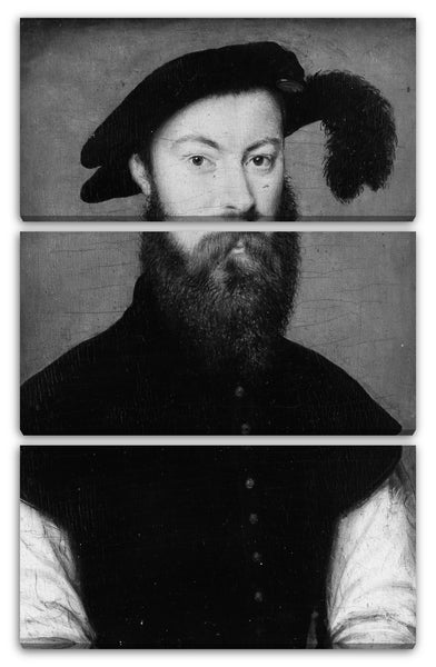 Leinwandbild Corneille de Lyon zugeschrieben - Portrait eines Mannes mit einem Black-Plumed Hat