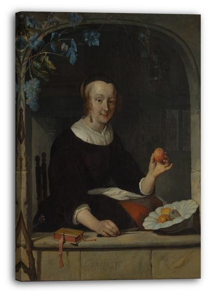 Leinwandbild Gabriël Metsu - Eine Frau sitzt an einem Fenster
