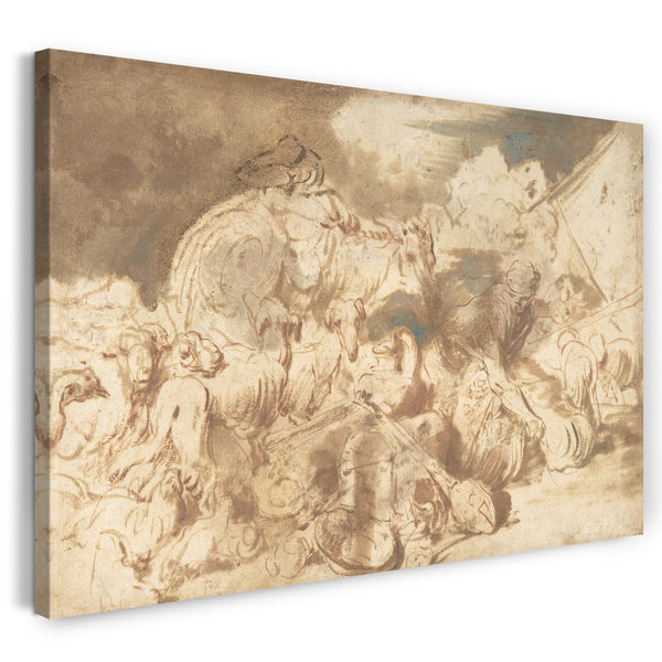 Leinwandbild Kreis von Giovanni Benedetto Castiglione - Tiere und Figuren vor der Arche