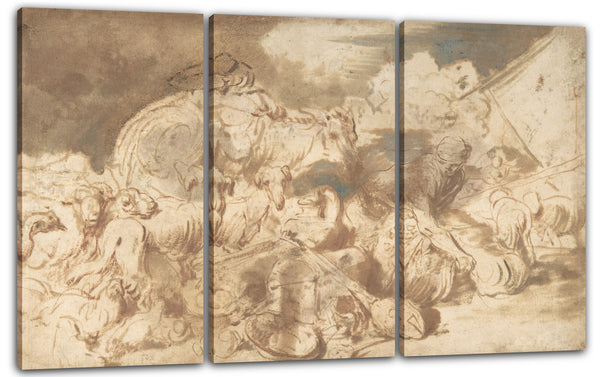 Leinwandbild Kreis von Giovanni Benedetto Castiglione - Tiere und Figuren vor der Arche