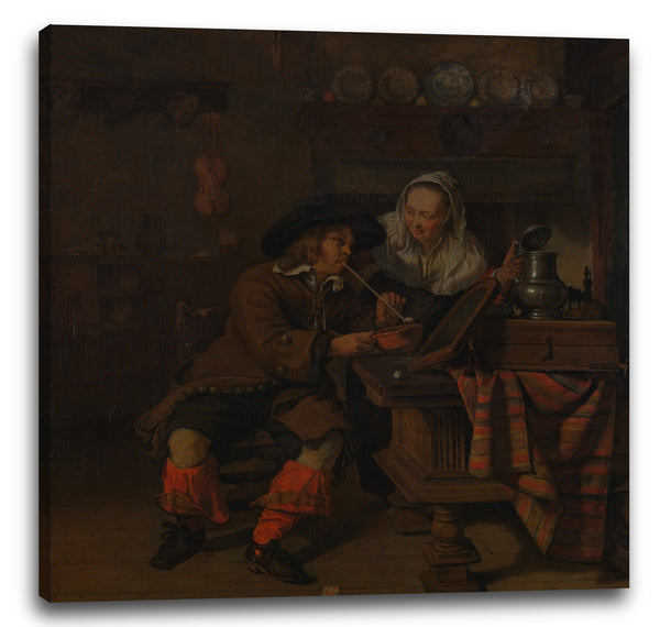Leinwandbild Kopie nach Gabriël Metsu - Wirtshaus-Szene