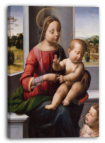 Leinwandbild Fra Bartolomeo (Bartholomäus von Paolo del Fattorino) (Italienisch, Florenz 1473-1517 Florenz) - Madonna und Kind mit dem jungen Johannes der Täufer