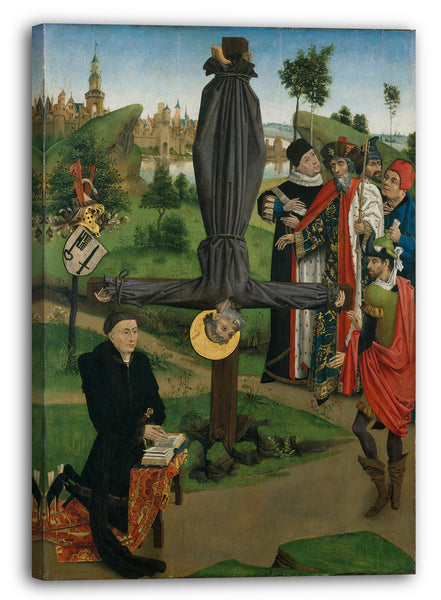 Leinwandbild Nordfranzösischer Maler (um 1450) - Die Kreuzigung des heiligen Petrus mit einem Spender; Die Legende des heiligen Antonius Abt mit einem Spender; Die Ankündigung