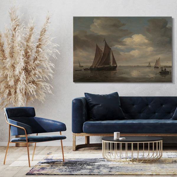 Leinwandbild Salomon van Ruysdael - Fischerboote auf einem Fluss