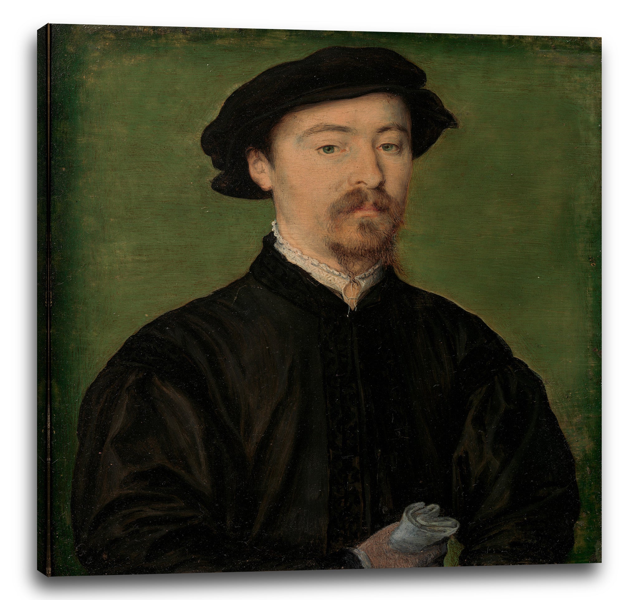 Leinwandbild Corneille de Lyon zugeschrieben - Portrait eines Mannes mit Handschuhen