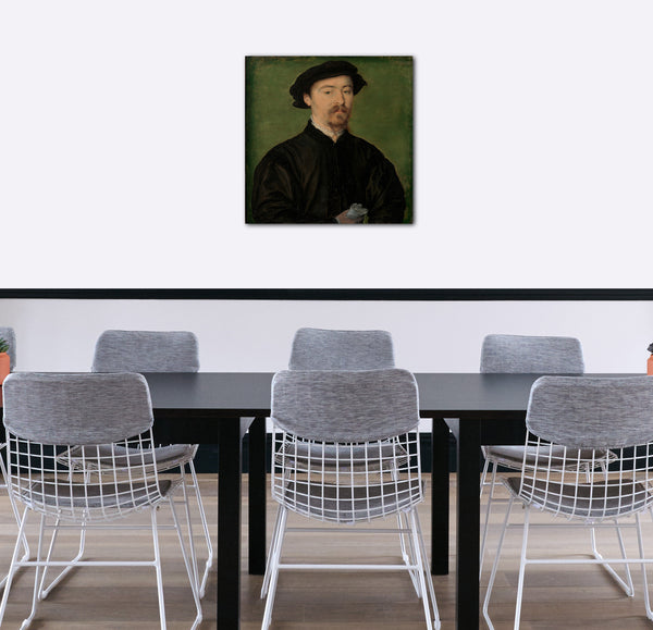 Leinwandbild Corneille de Lyon zugeschrieben - Portrait eines Mannes mit Handschuhen