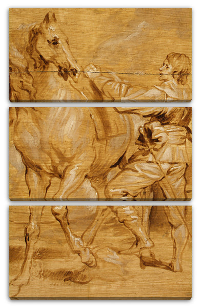 Leinwandbild Anthony van Dyck zugeschrieben - Ein Mann, der ein Pferd anbringt
