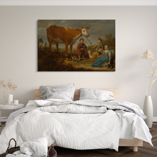 Leinwandbild Aelbert Cuyp zugeschrieben - Kinder und eine Kuh