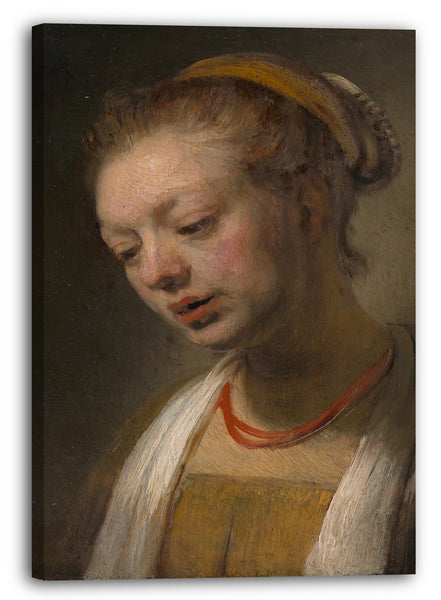 Leinwandbild Stil von Rembrandt - Junge Frau mit einer roten Halskette