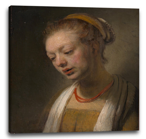 Leinwandbild Stil von Rembrandt - Junge Frau mit einer roten Halskette