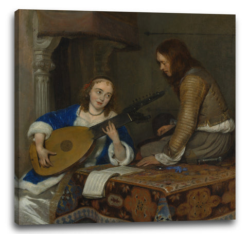 Leinwandbild Gerard ter Borch der Jüngere - Eine Frau, die Theorbo-Laute und einen Kavalier spielt