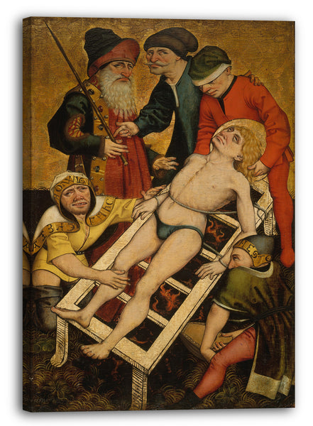 Leinwandbild Meister der Taten der Barmherzigkeit - Das Martyrium des heiligen Laurentius; Dem Durstigen Getränk reichend