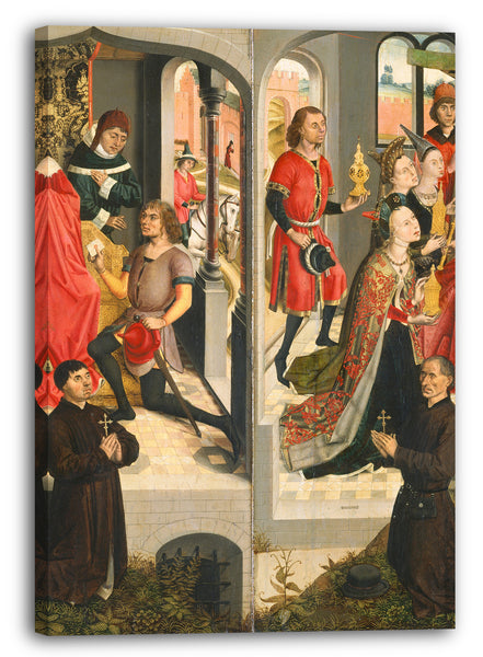 Leinwandbild Meister der Heiligen Barbara Legende - Abners Bote vor David (?); Die Königin von Saba bringt Salomo Geschenke; Die Ankündigung