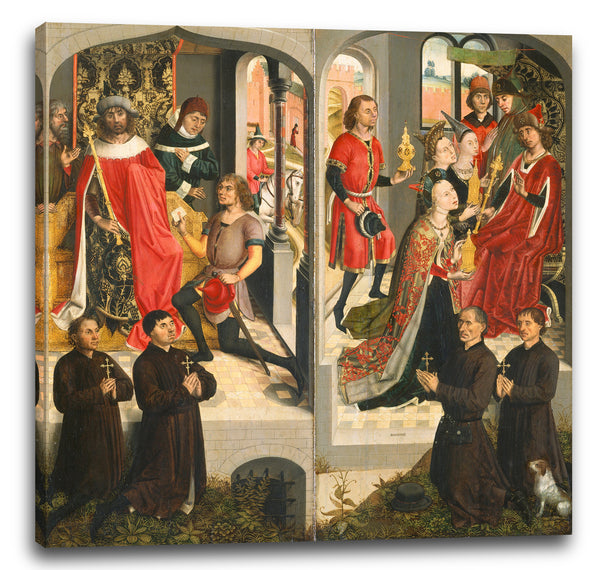 Leinwandbild Meister der Heiligen Barbara Legende - Abners Bote vor David (?); Die Königin von Saba bringt Salomo Geschenke; Die Ankündigung