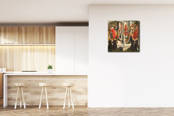 Leinwandbild Meister der Heiligen Barbara Legende - Abners Bote vor David (?); Die Königin von Saba bringt Salomo Geschenke; Die Ankündigung