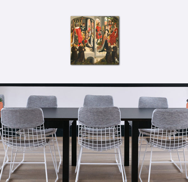 Leinwandbild Meister der Heiligen Barbara Legende - Abners Bote vor David (?); Die Königin von Saba bringt Salomo Geschenke; Die Ankündigung
