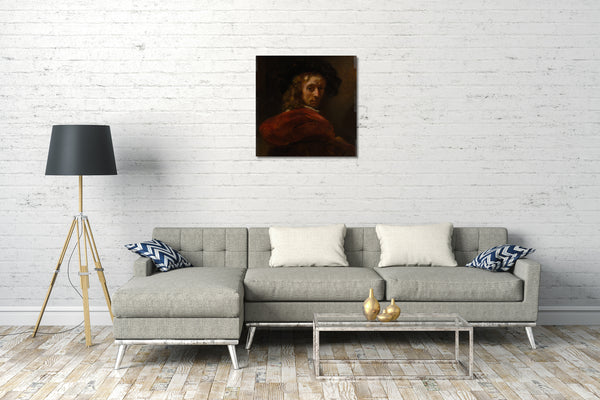 Leinwandbild Stil von Rembrandt - Mann in einem roten Mantel