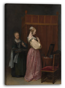 Leinwandbild Gerard ter Borch der Jüngere - Eine junge Frau an ihrer Toilette mit einem Mädchen
