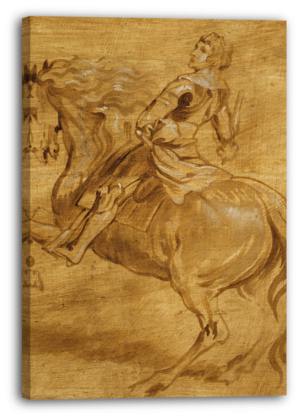 Leinwandbild Anthony van Dyck zugeschrieben - Ein Mann, der ein Pferd reitet