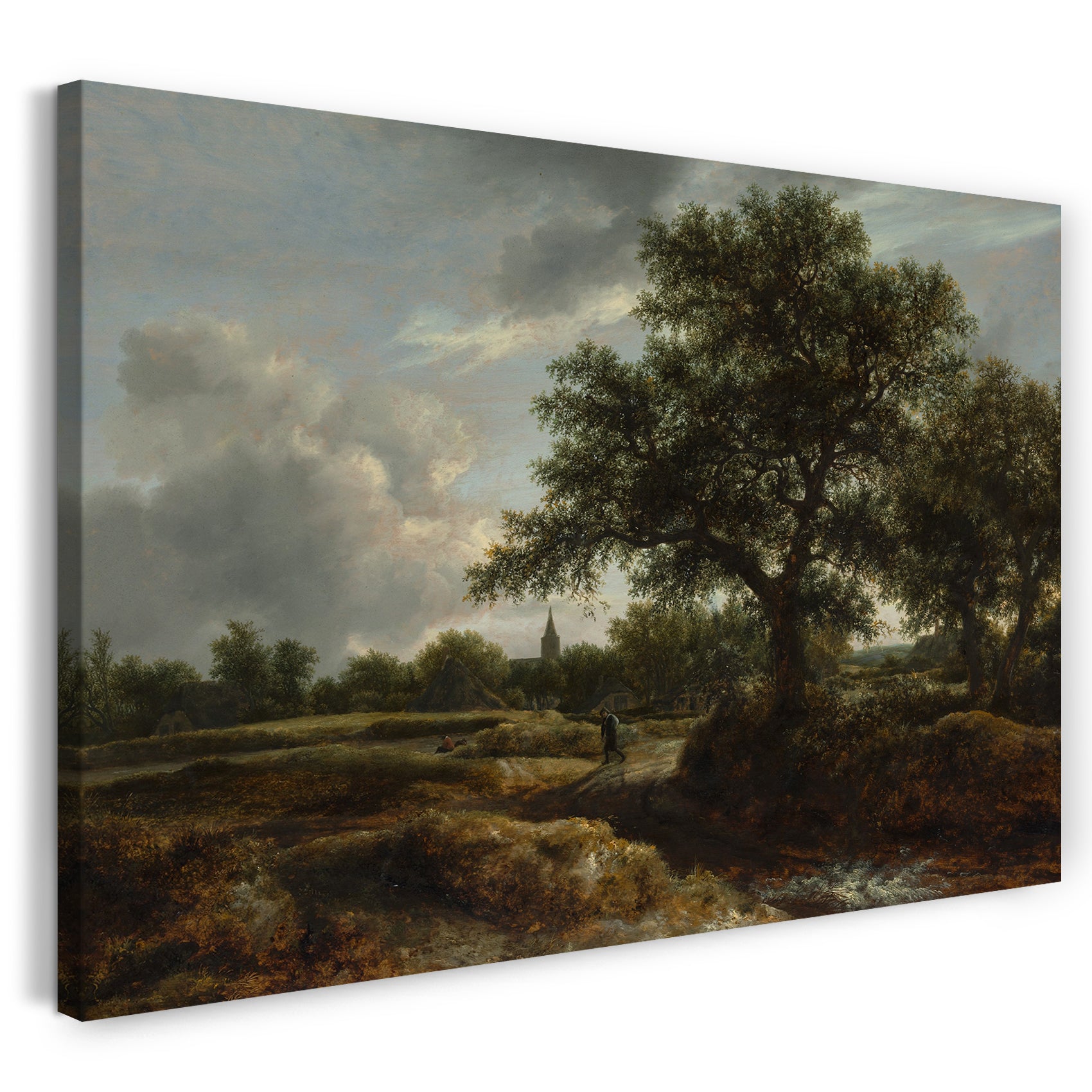 Leinwandbild Jacob van Ruisdael - Landschaft mit einem Dorf in der Ferne