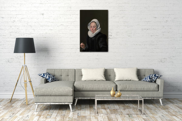 Leinwandbild Thomas de Keyser - Portrait einer Frau mit einer Waage