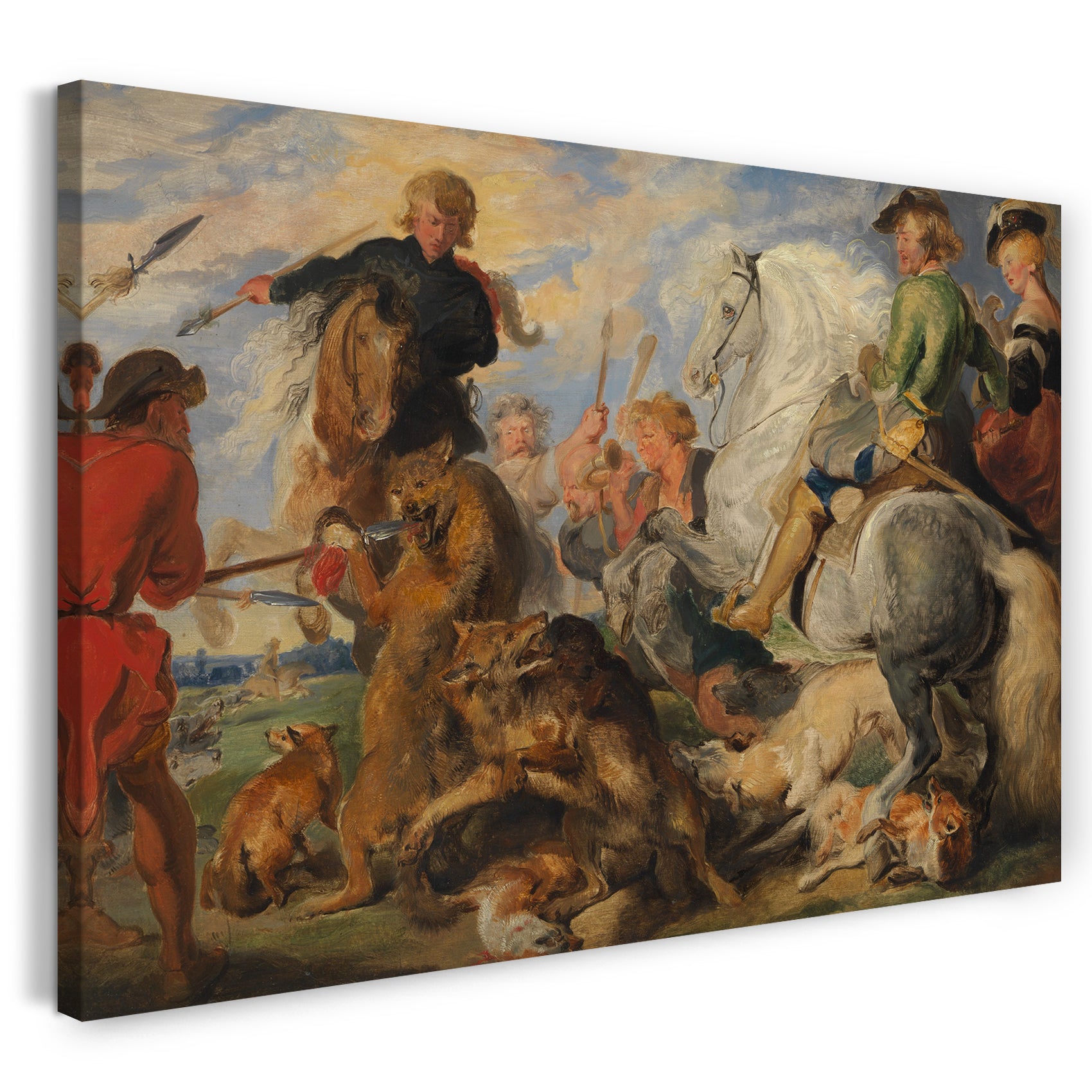 Leinwandbild Sir Edwin Henry Landseer - Kopie nach Rubens 'Wolfs- und Fuchsjagd