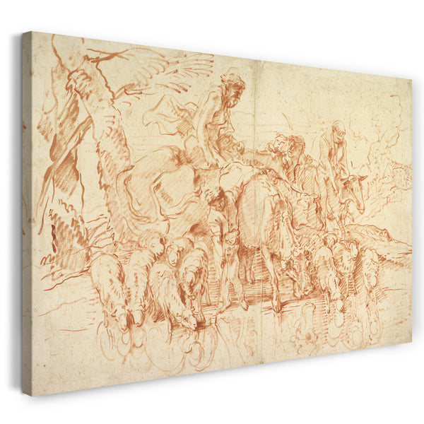 Leinwandbild Giovanni Benedetto Castiglione - Pastorale Reise mit Herden an einem Bach