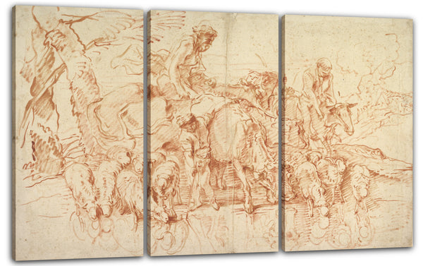Leinwandbild Giovanni Benedetto Castiglione - Pastorale Reise mit Herden an einem Bach
