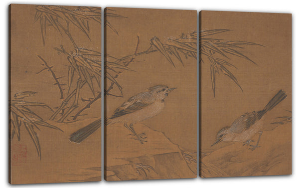 Leinwandbild Nicht identifizierter Künstler - Zwei Vögel und Bambuspflanze