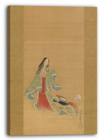 Leinwandbild Tsukioka Settei (Japanisch, 1710-1786) - Die dritte Prinzessin mit ihrer Katze, aus dem Kapitel "Neue Kräuter I" (Wakana I) Die Geschichte des Genji (Genji monogatari)