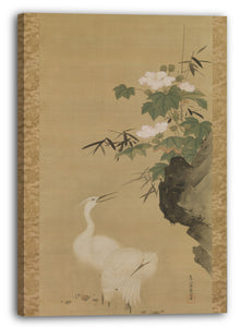 Leinwandbild Tosa Mitsuoki (japanisch, 1617-1691) - Reiher und Baumwollrosen