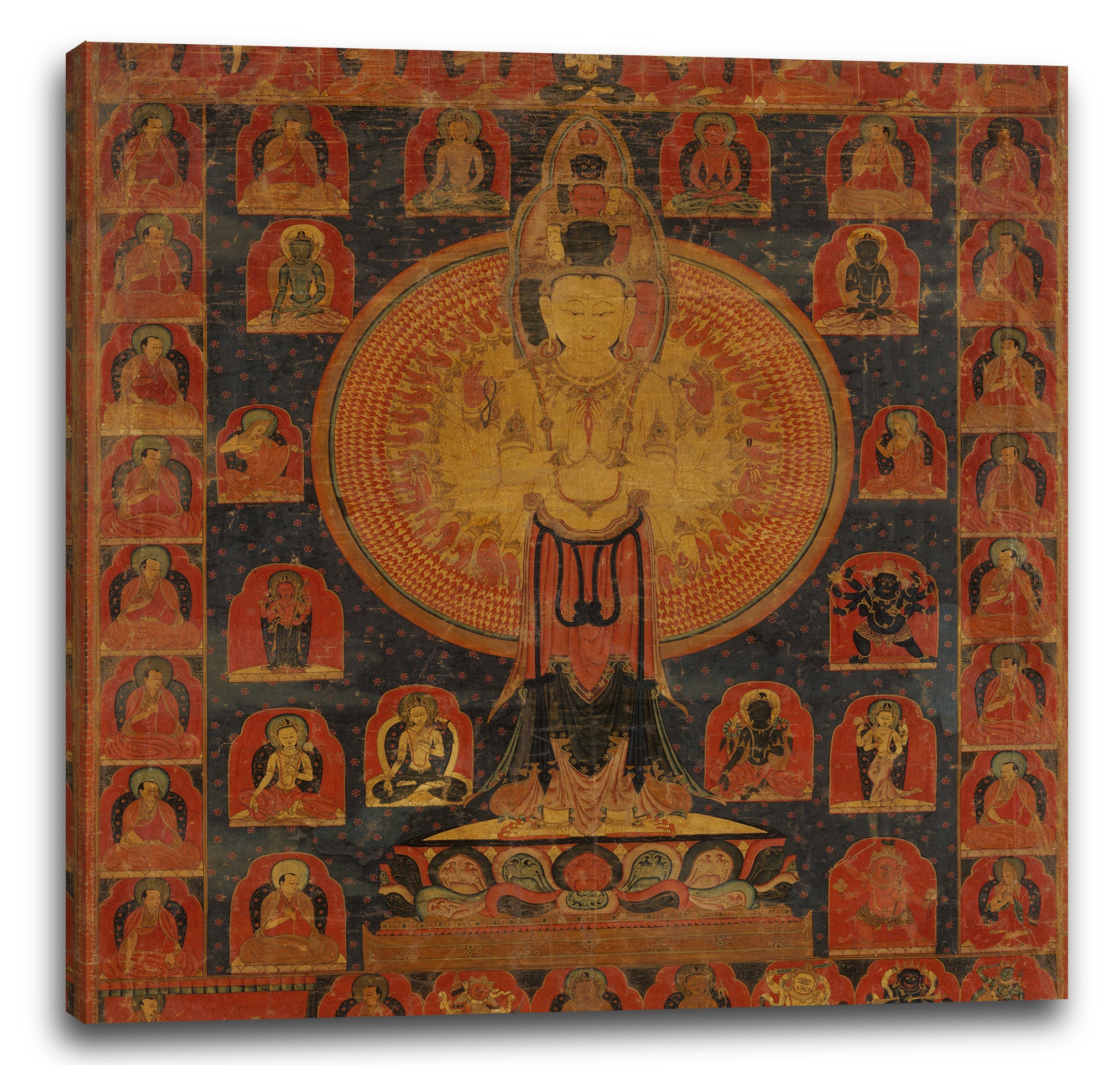 Leinwandbild 14. Jahrhundert - Tausendarmige Chenresi, eine kosmische Form des Bodhisattva Avalokiteshvara