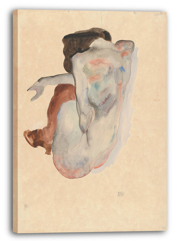 Leinwandbild Egon Schiele - Duckender Akt in Schuhen und in schwarzen Strümpfen, Rückansicht