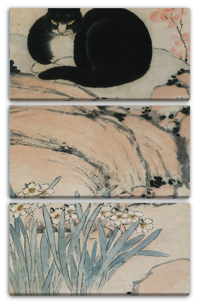 Leinwandbild Zhu Ling - Schwarze Katze und Narzisse