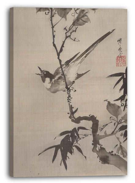 Leinwandbild Kawanabe Kyōsai (Japanisch, 1831-1889) - Singender Vogel auf einer Niederlassung